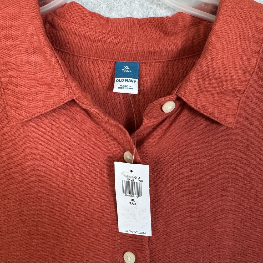 Old Navy Shirt Dress XL Tall Orange Linen Blend Button Up Beachy Boho READ - Picture 7 of 16